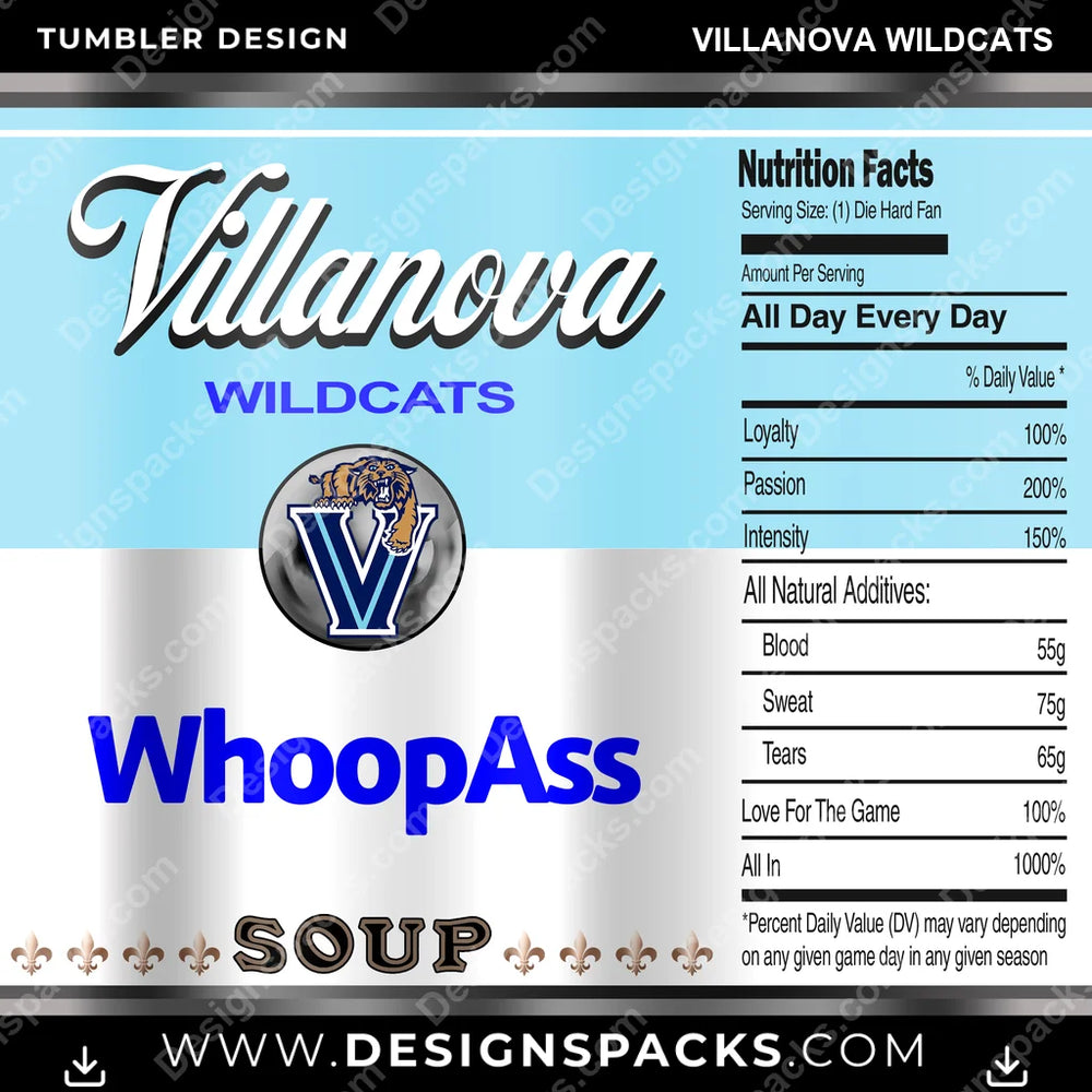 College Sport Soup Can Villanova Wildcats NCAA College Sport Tumbler Digital Wrap Design Download