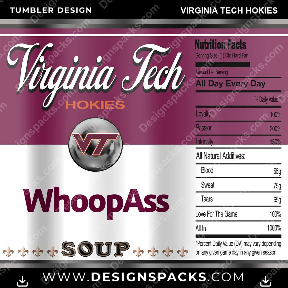 College Sport Soup Can Virginia Tech Hokies NCAA College Sport Tumbler Digital Wrap Design Download