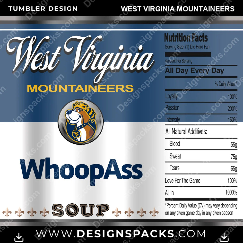 College Sport Soup Can West Virginia Mountaineers NCAA College Sport Tumbler Digital Wrap Design Download
