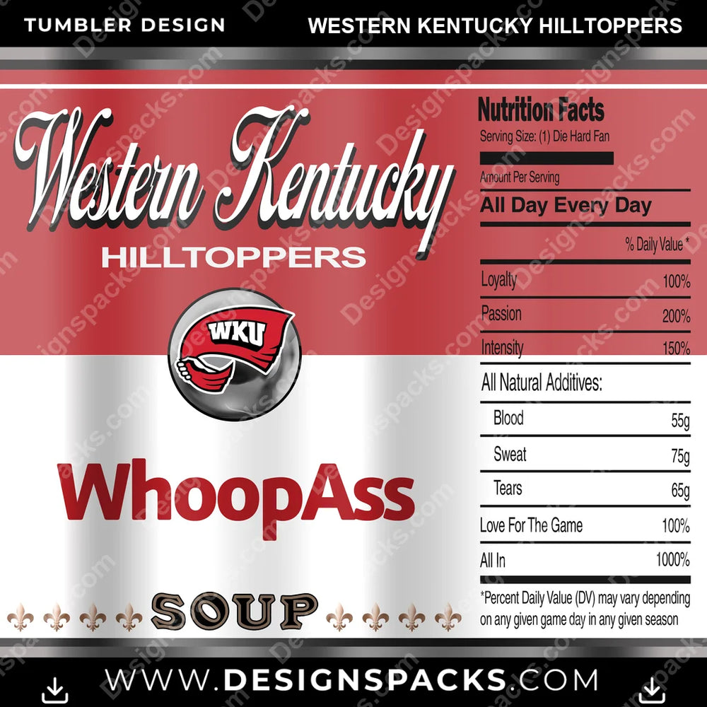 College Sport Soup Can Western Kentucky Hilltoppers NCAA College Sport Tumbler Digital Wrap Design Download