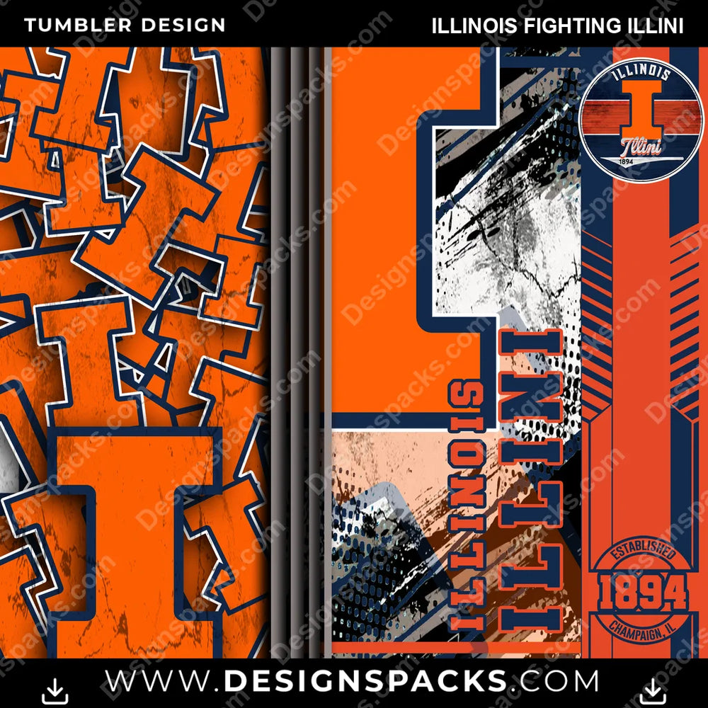 College Sport Sports Illinois Fighting Illini NCAA College Sport Tumbler Digital Wrap Design Download