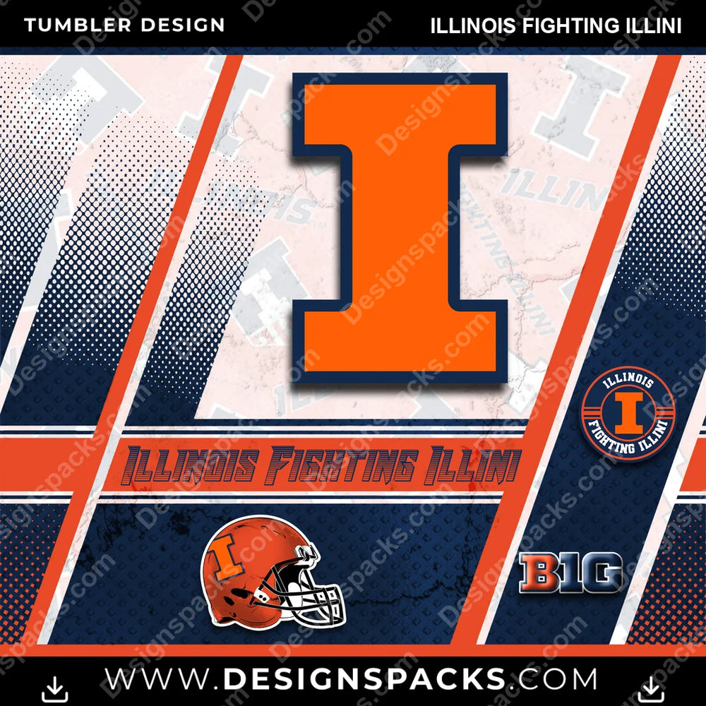 College Sport Sports Illinois Fighting Illini NCAA College Sport Tumbler Digital Wrap Design Download
