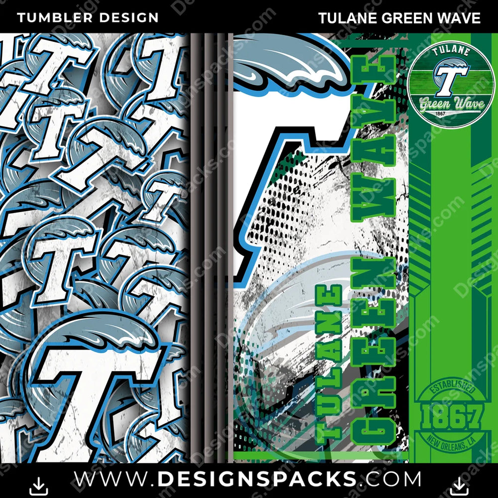 College Sport Sports Tulane Green Wave NCAA College Sport Tumbler Digital Wrap Design Download