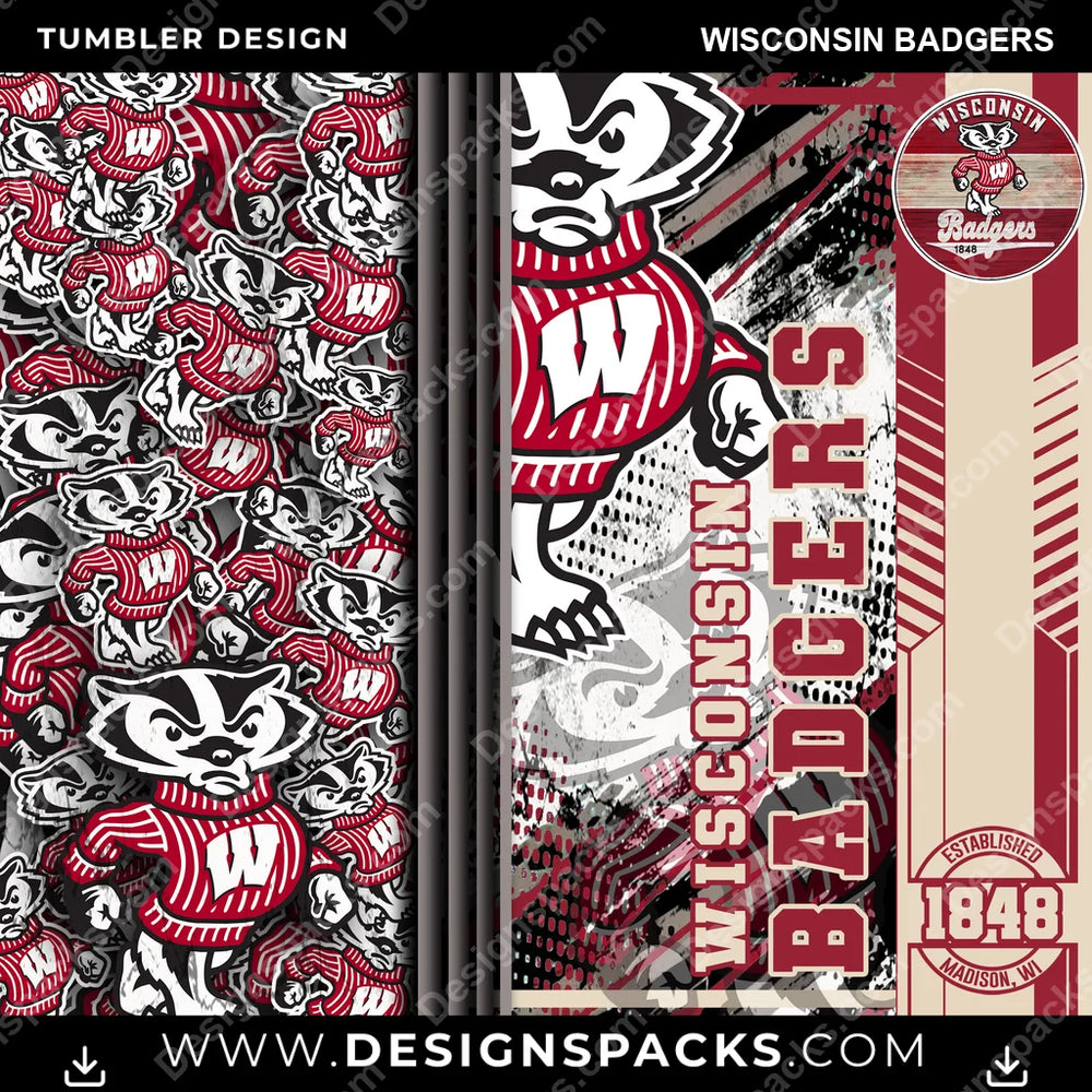 College Sport Sports Wisconsin Badgers NCAA College Sport Tumbler Digital Wrap Design Download