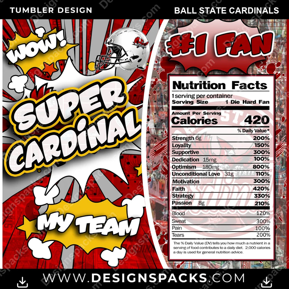 College Sport Super Team Ball State Cardinals NCAA College Sport Tumbler Digital Wrap Design Download