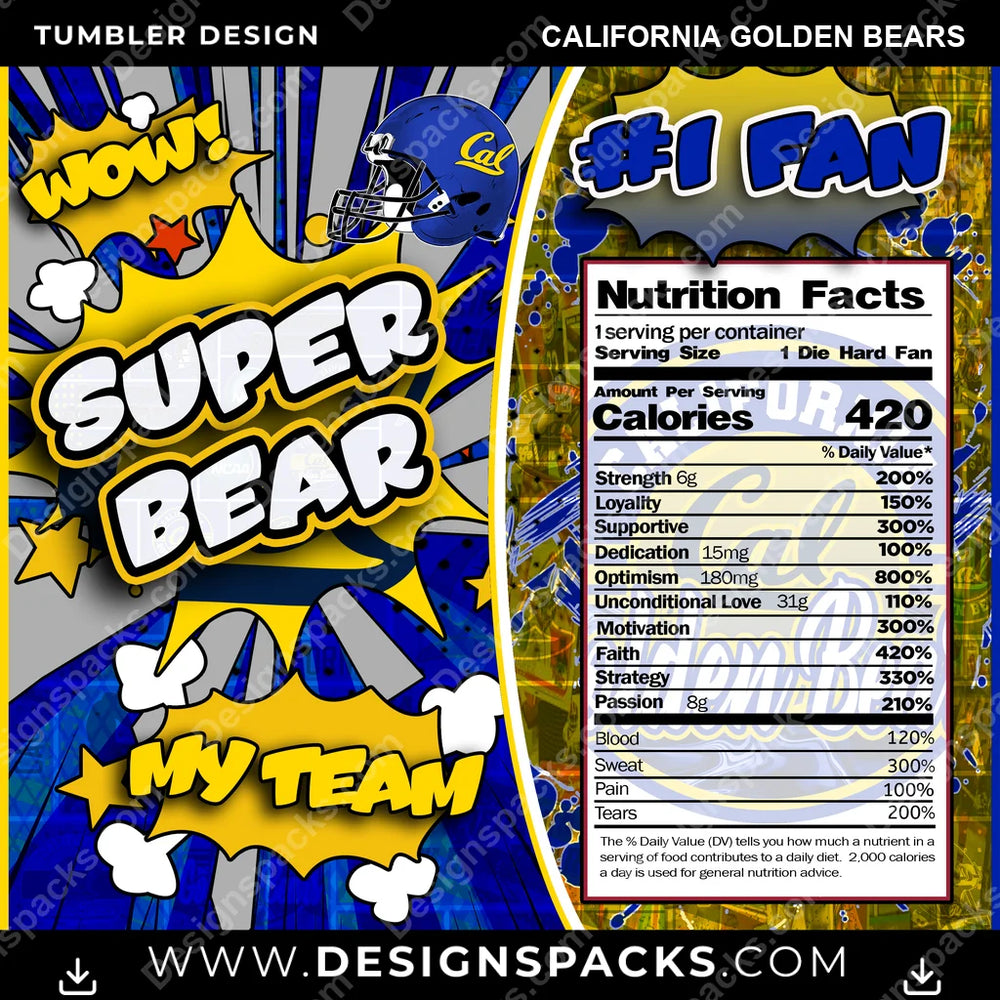 College Sport Super Team California Golden Bears NCAA College Sport Tumbler Digital Wrap Design Download
