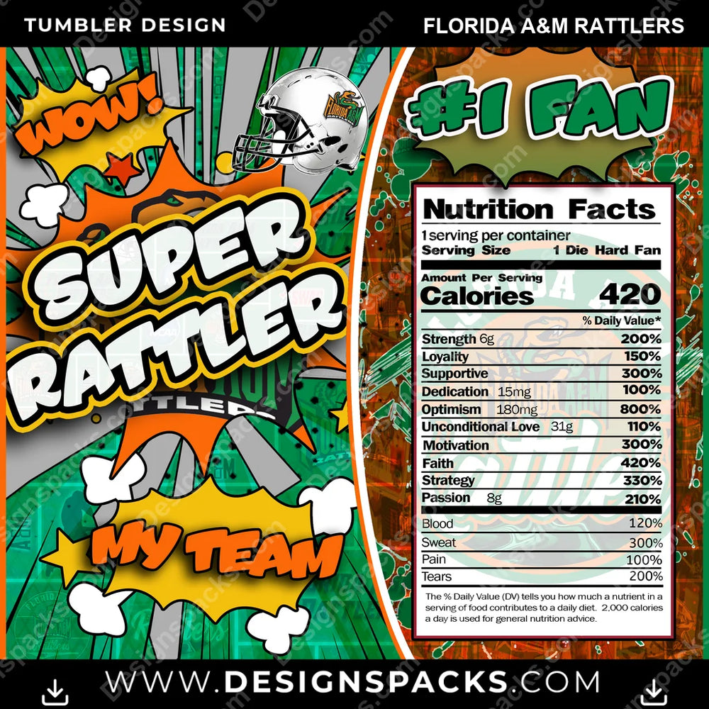 College Sport Super Team Florida A&M Rattlers NCAA College Sport Tumbler Digital Wrap Design Download