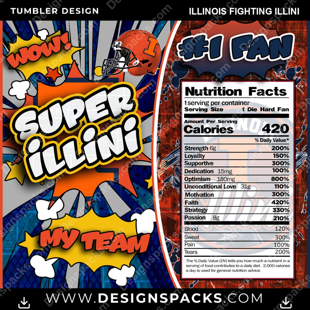 College Sport Super Team Illinois Fighting Illini NCAA College Sport Tumbler Digital Wrap Design Download