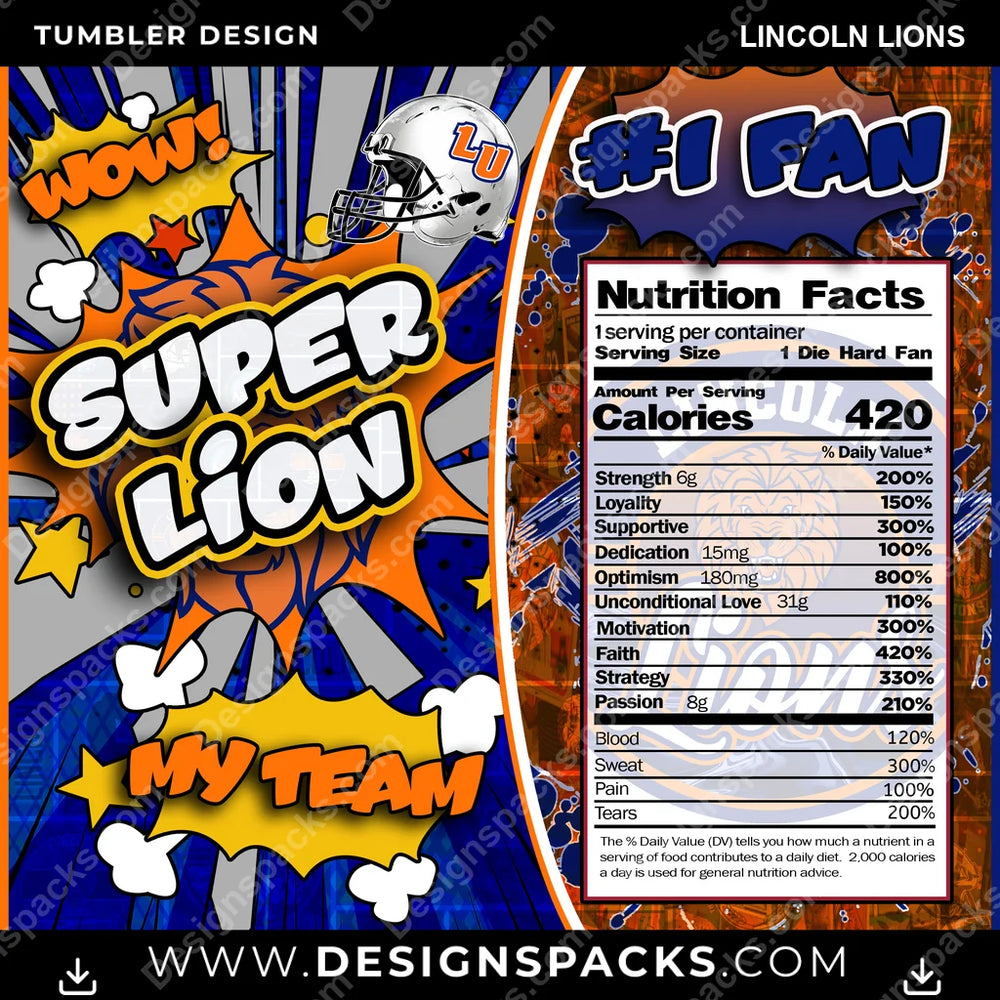 College Sport Super Team Lincoln Lions NCAA College Sport Tumbler Digital Wrap Design Download
