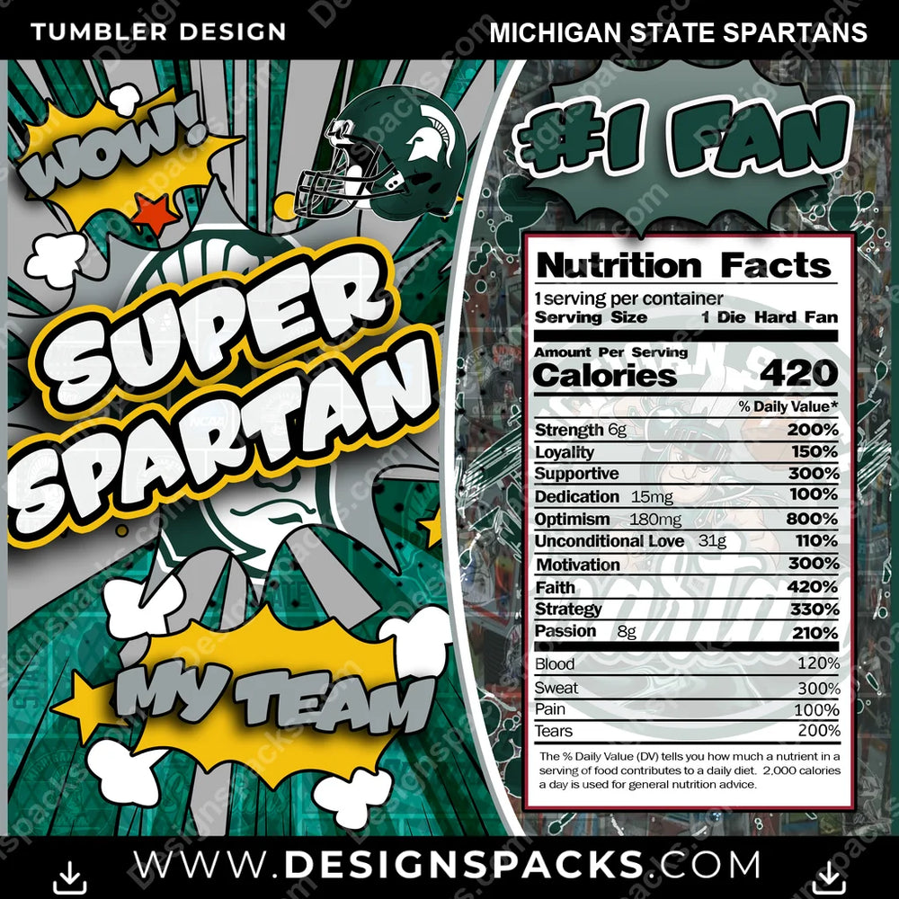College Sport Super Team Michigan State Spartans NCAA College Sport Tumbler Digital Wrap Design Download