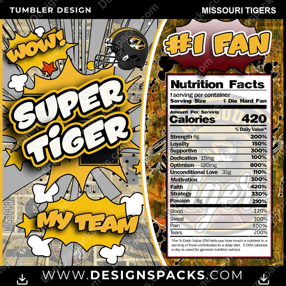 College Sport Super Team Missouri Tigers NCAA College Sport Tumbler Digital Wrap Design Download