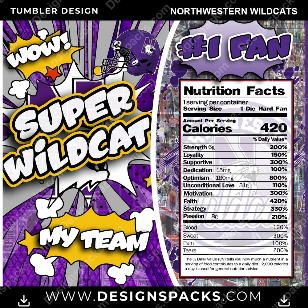 College Sport Super Team Northwestern Wildcats NCAA College Sport Tumbler Digital Wrap Design Download