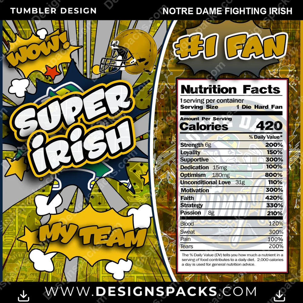 College Sport Super Team Notre Dame Fighting Irish NCAA College Sport Tumbler Digital Wrap Design Download