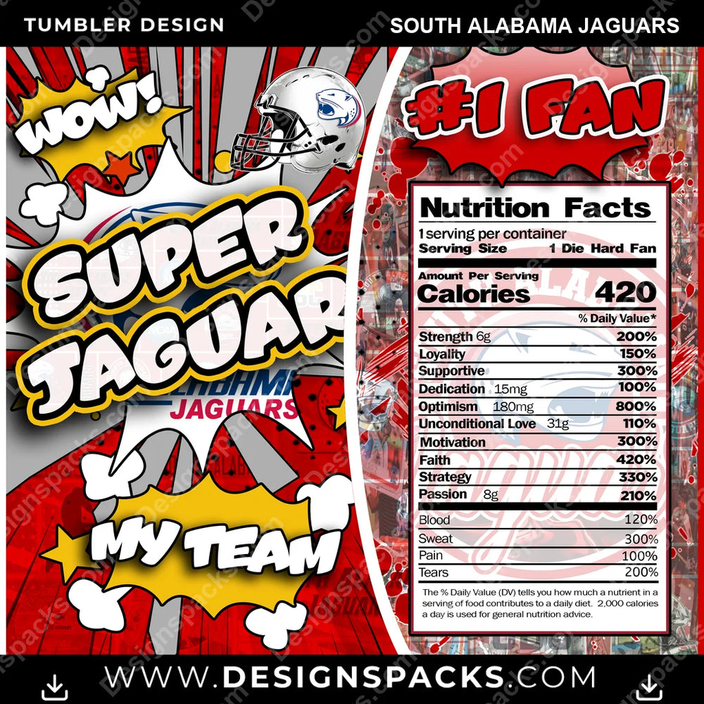 College Sport Super Team South Alabama Jaguars NCAA College Sport Tumbler Digital Wrap Design Download