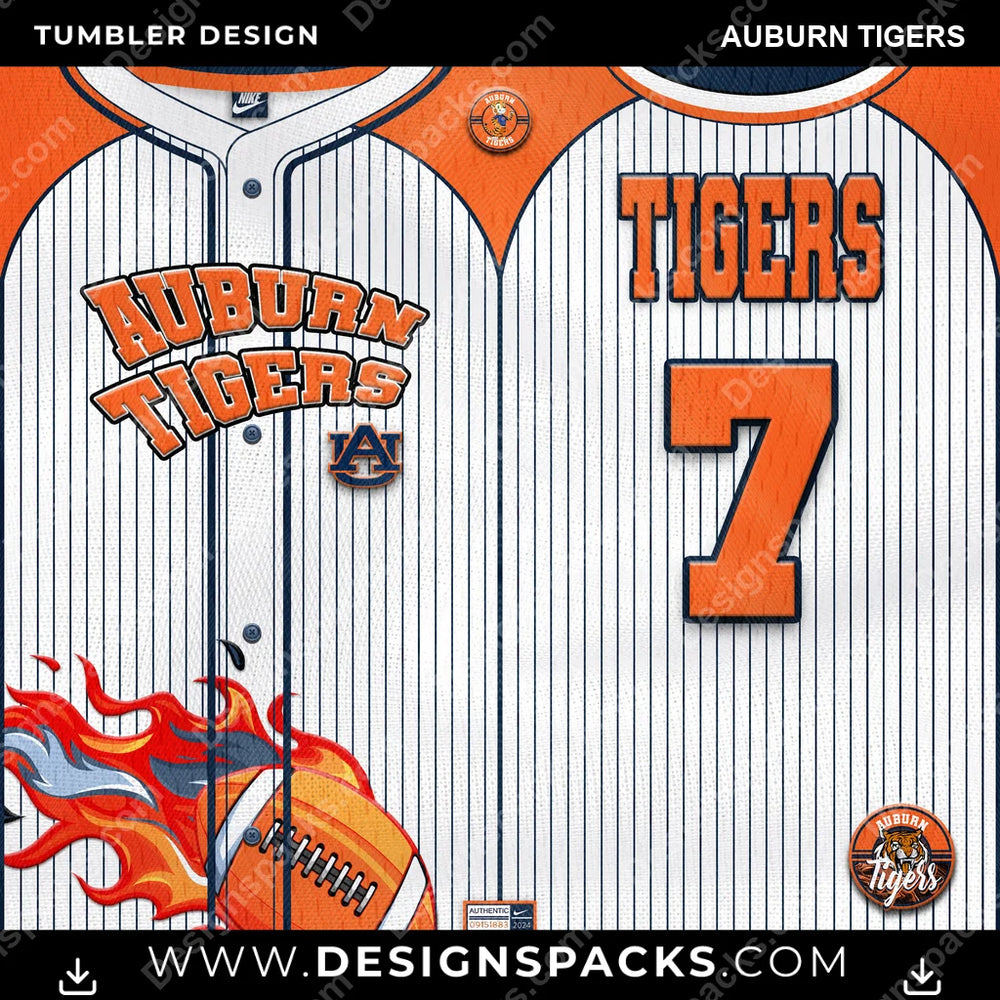 College Sport Team Button-Up Jersey Auburn Tigers NCAA College Sport Tumbler Digital Wrap Design Download