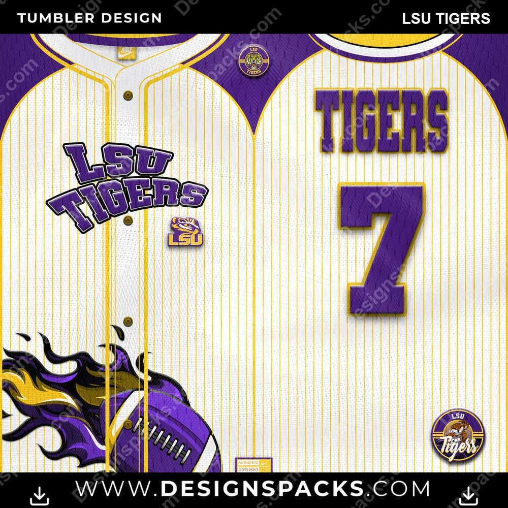 College Sport Team Button-Up Jersey LSU Tigers NCAA College Sport Tumbler Digital Wrap Design Download