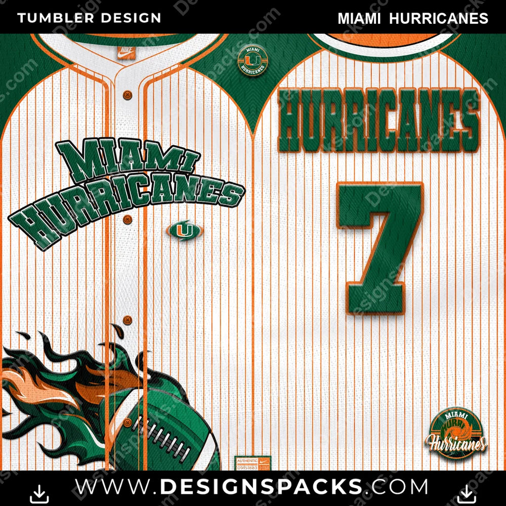 College Sport Team Button-Up Jersey Miami Hurricanes NCAA College Sport Tumbler Digital Wrap Design Download