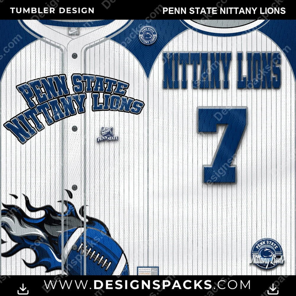 College Sport Team Button-Up Jersey Penn State Nittany Lions NCAA College Sport Tumbler Digital Wrap Design Download