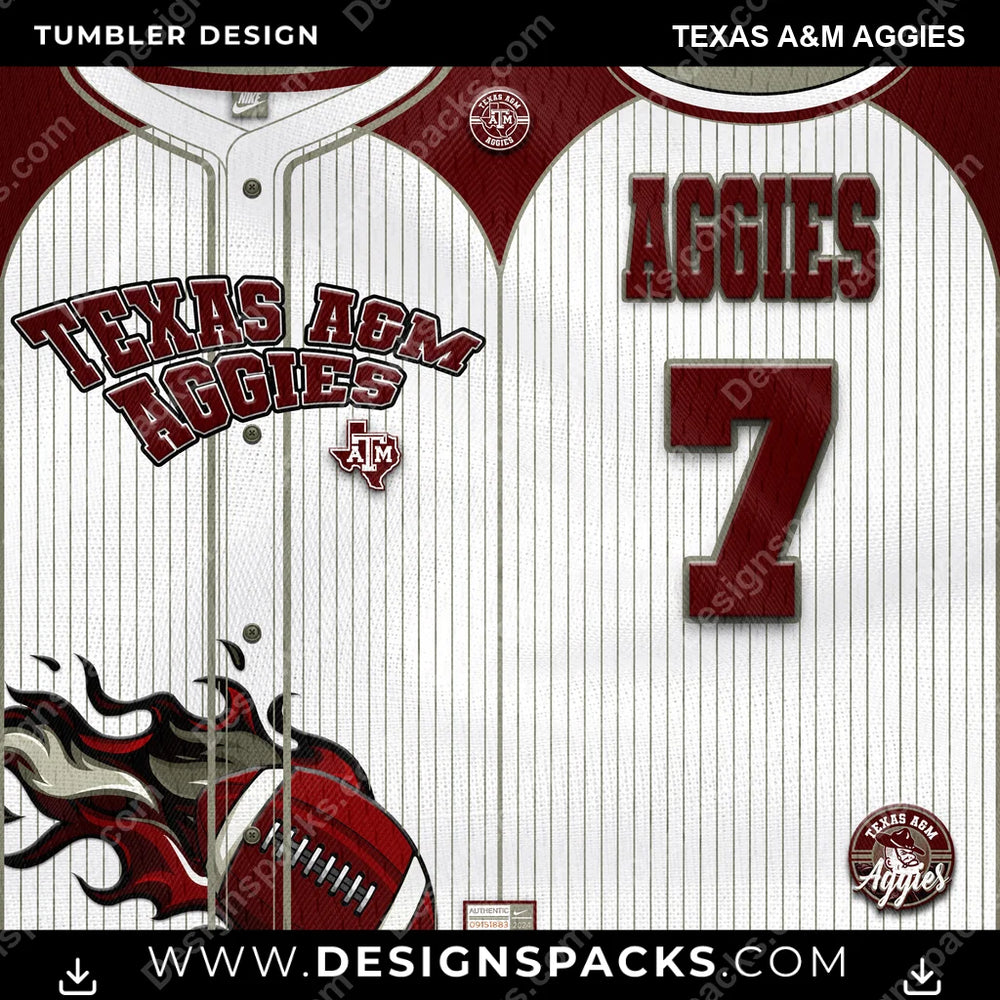 College Sport Team Button-Up Jersey Texas A&M Aggies NCAA College Sport Tumbler Digital Wrap Design Download