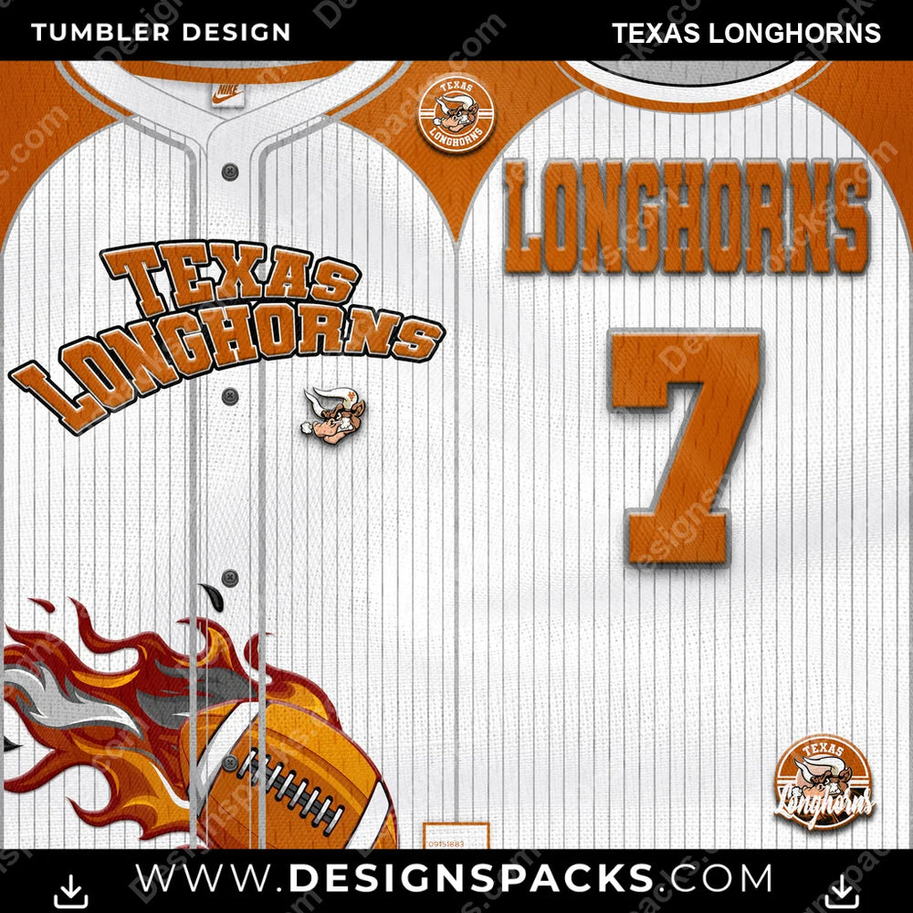 College Sport Team Button-Up Jersey Texas Longhorns NCAA College Sport Tumbler Digital Wrap Design Download