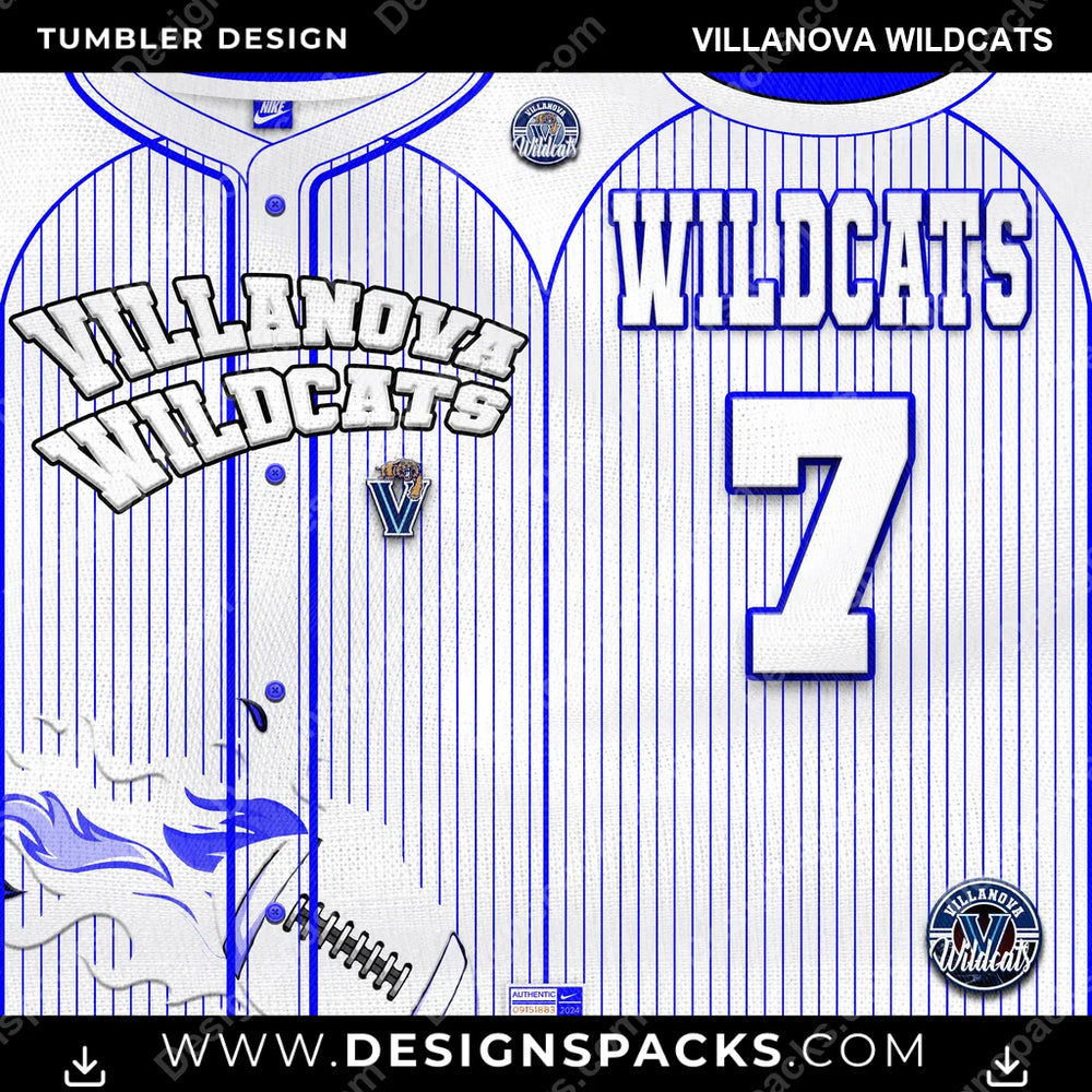 College Sport Team Button-Up Jersey Villanova Wildcats NCAA College Sport Tumbler Digital Wrap Design Download