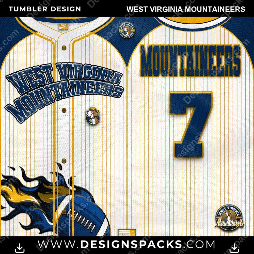 College Sport Team Button-Up Jersey West Virginia Mountaineers NCAA College Sport Tumbler Digital Wrap Design Download