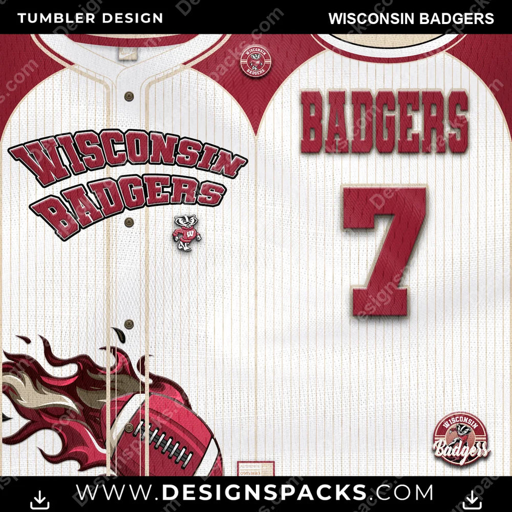 College Sport Team Button-Up Jersey Wisconsin Badgers NCAA College Sport Tumbler Digital Wrap Design Download