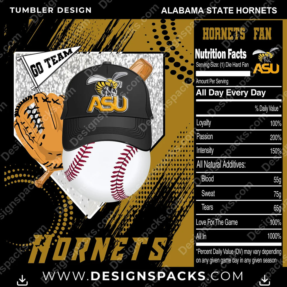 College Sport Team Fan BaseBall Alabama State Hornets NCAA College Sport Tumbler Digital Wrap Design Download