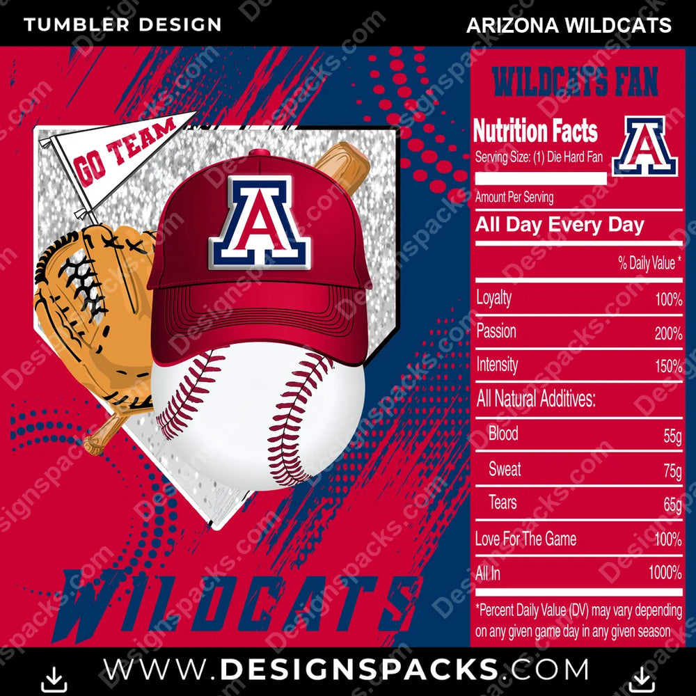 College Sport Team Fan BaseBall Arizona Wildcats NCAA College Sport Tumbler Digital Wrap Design Download