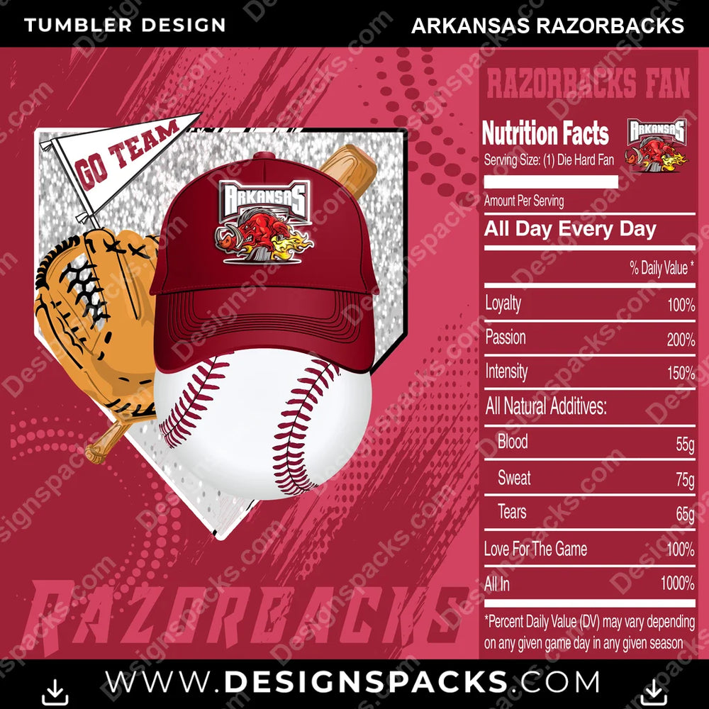 College Sport Team Fan BaseBall Arkansas Razorbacks NCAA College Sport Tumbler Digital Wrap Design Download
