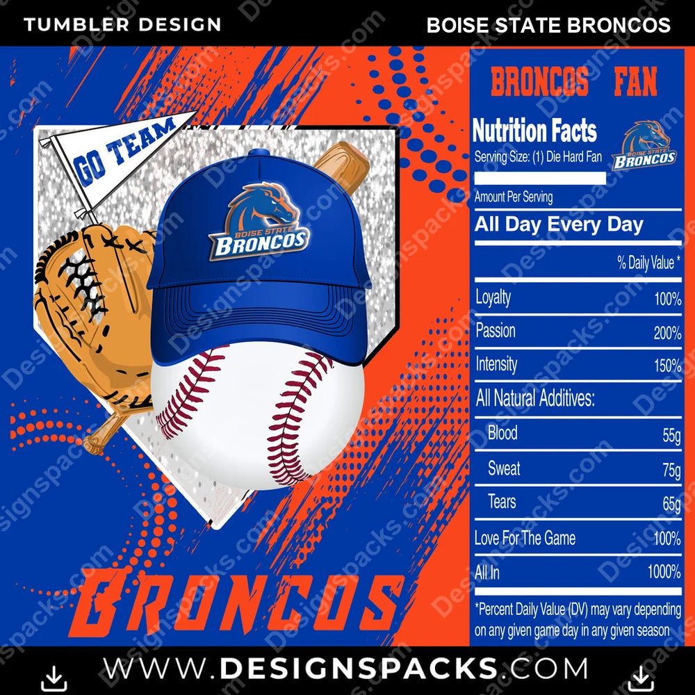 College Sport Team Fan BaseBall Boise State Broncos NCAA College Sport Tumbler Digital Wrap Design Download