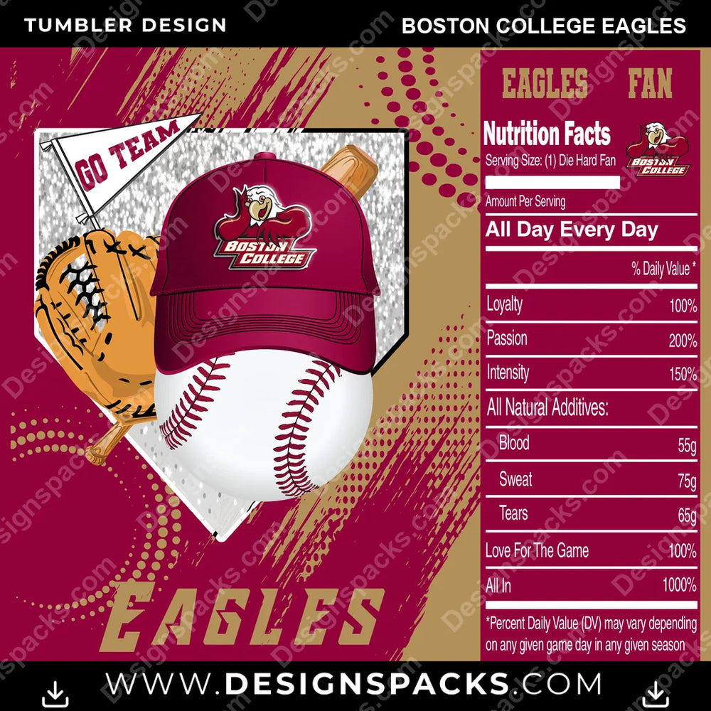 College Sport Team Fan BaseBall Boston College Eagles NCAA College Sport Tumbler Digital Wrap Design Download
