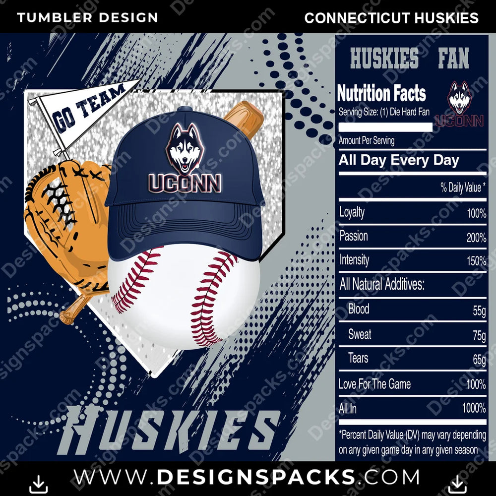 College Sport Team Fan BaseBall Connecticut Huskies NCAA College Sport Tumbler Digital Wrap Design Download