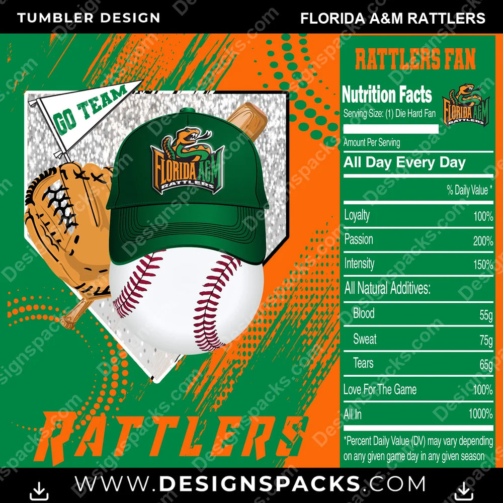 College Sport Team Fan BaseBall Florida A&M Rattlers NCAA College Sport Tumbler Digital Wrap Design Download