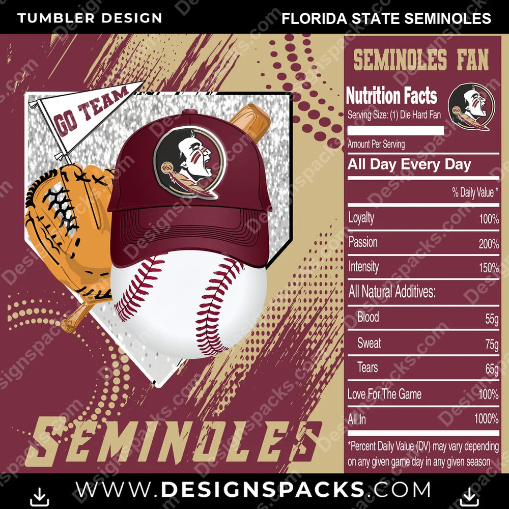 College Sport Team Fan BaseBall Florida State Seminoles NCAA College Sport Tumbler Digital Wrap Design Download