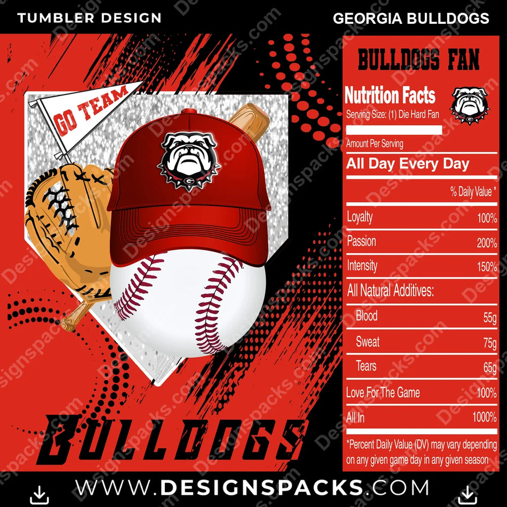 College Sport Team Fan BaseBall Georgia Bulldogs NCAA College Sport Tumbler Digital Wrap Design Download