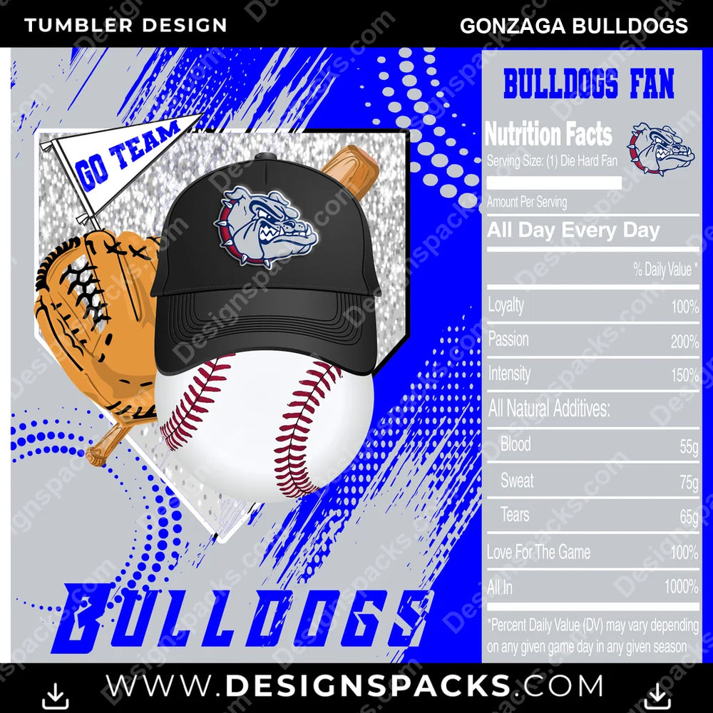College Sport Team Fan BaseBall Gonzaga Bulldogs NCAA College Sport Tumbler Digital Wrap Design Download
