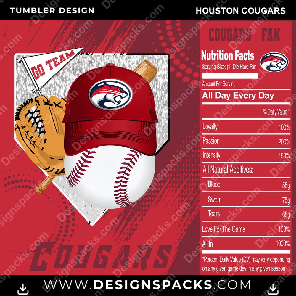College Sport Team Fan BaseBall Houston Cougars NCAA College Sport Tumbler Digital Wrap Design Download