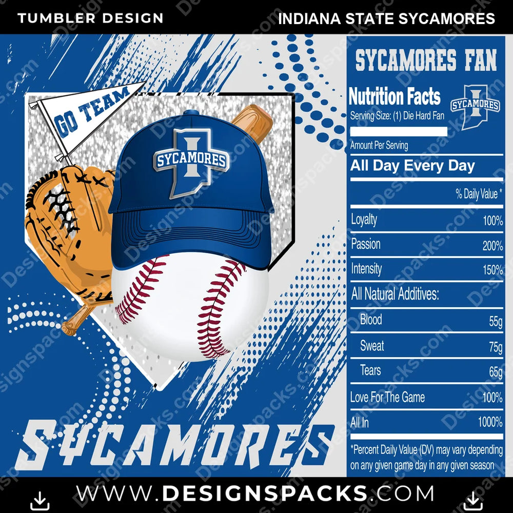 College Sport Team Fan BaseBall Indiana State Sycamores NCAA College Sport Tumbler Digital Wrap Design Download