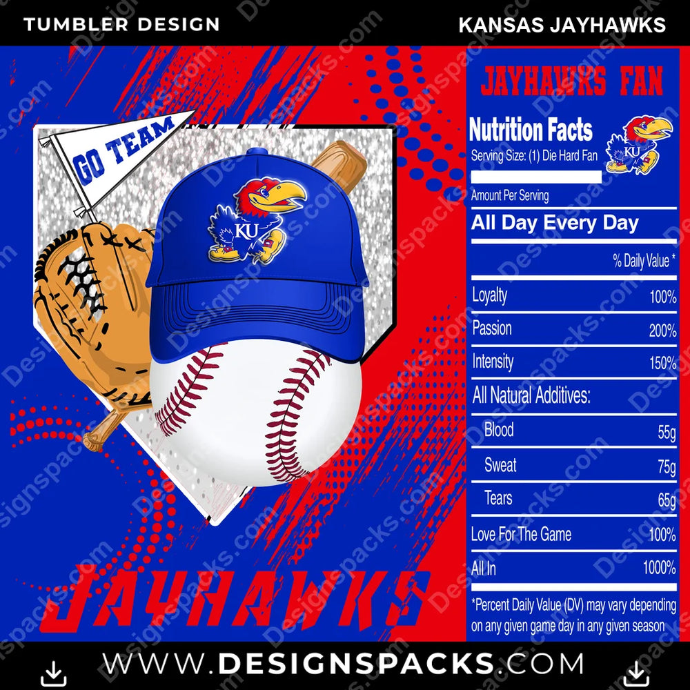 College Sport Team Fan BaseBall Kansas Jayhawks NCAA College Sport Tumbler Digital Wrap Design Download