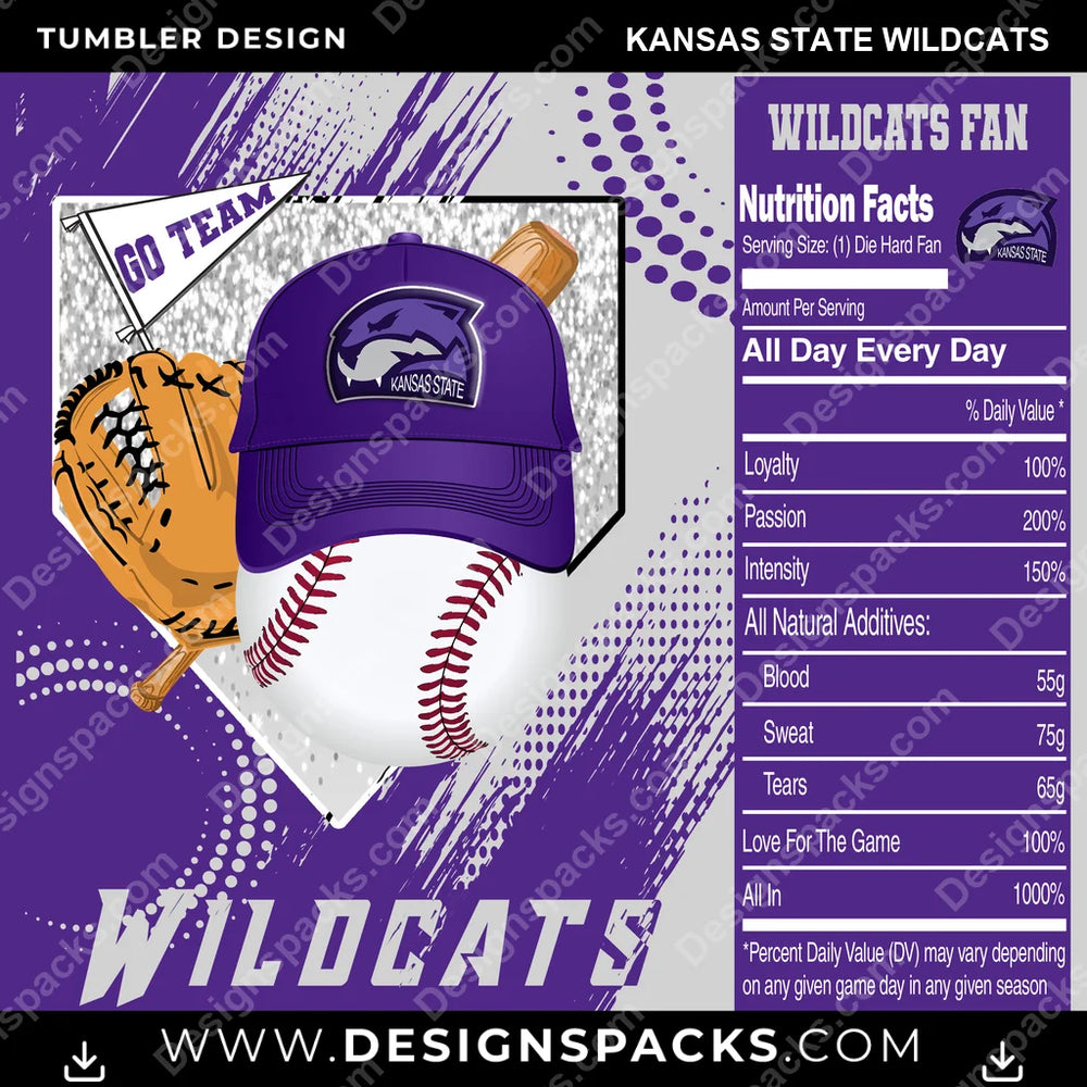 College Sport Team Fan BaseBall Kansas State Wildcats NCAA College Sport Tumbler Digital Wrap Design Download