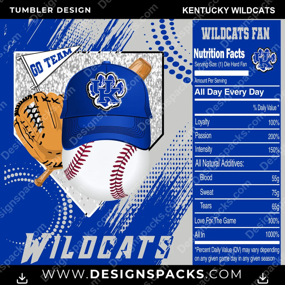 College Sport Team Fan BaseBall Kentucky Wildcats NCAA College Sport Tumbler Digital Wrap Design Download