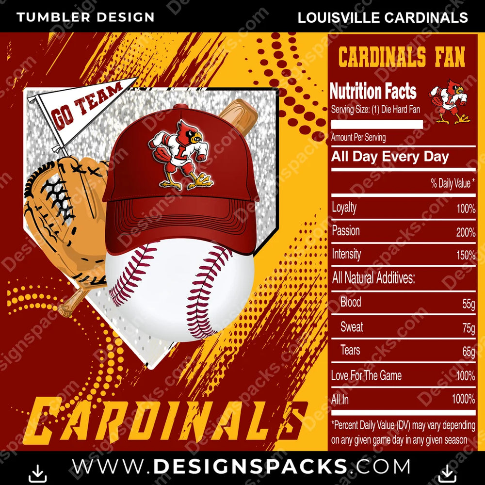 College Sport Team Fan BaseBall Louisville Cardinals NCAA College Sport Tumbler Digital Wrap Design Download