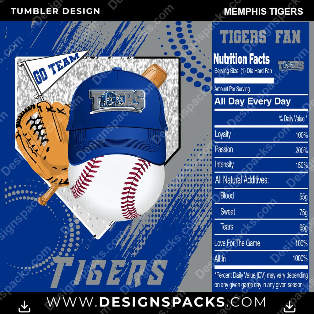 College Sport Team Fan BaseBall Memphis Tigers NCAA College Sport Tumbler Digital Wrap Design Download