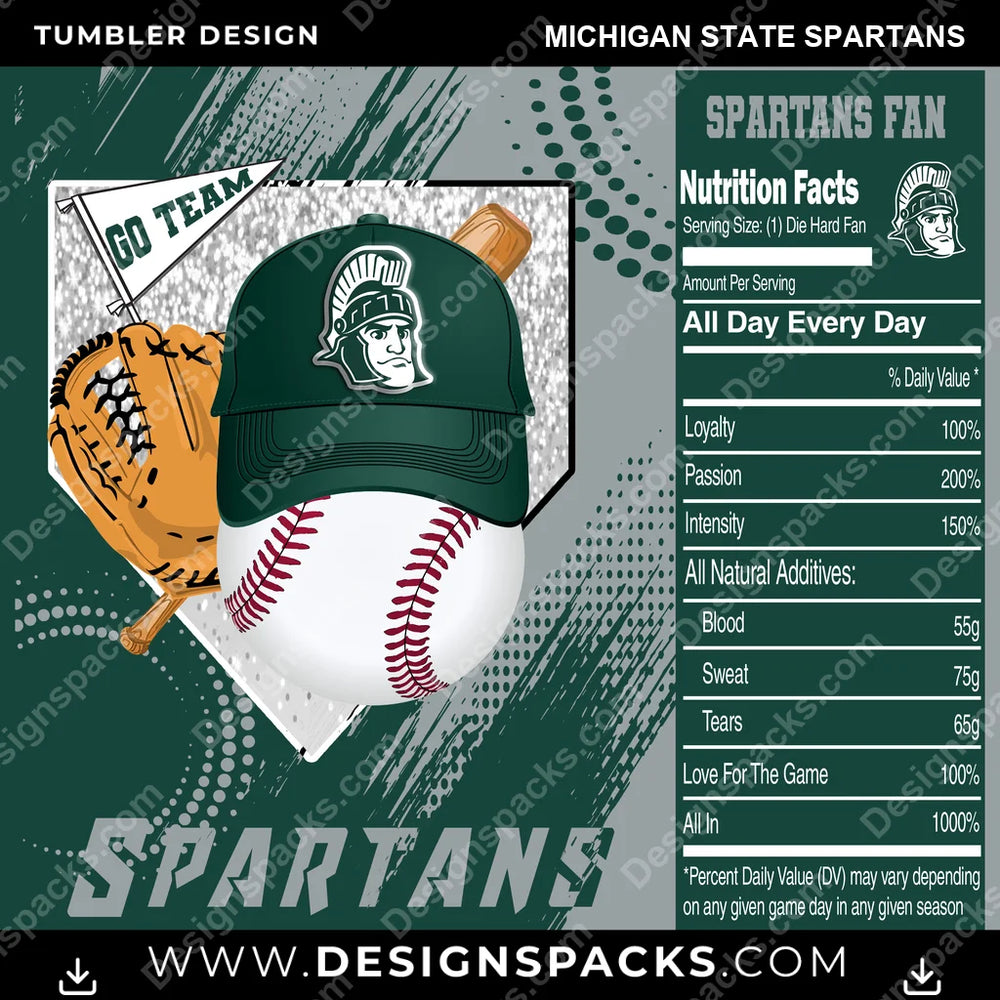 College Sport Team Fan BaseBall Michigan State Spartans NCAA College Sport Tumbler Digital Wrap Design Download
