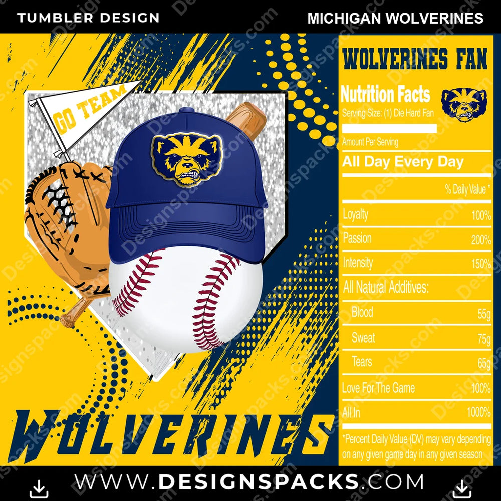 College Sport Team Fan BaseBall Michigan Wolverines NCAA College Sport Tumbler Digital Wrap Design Download