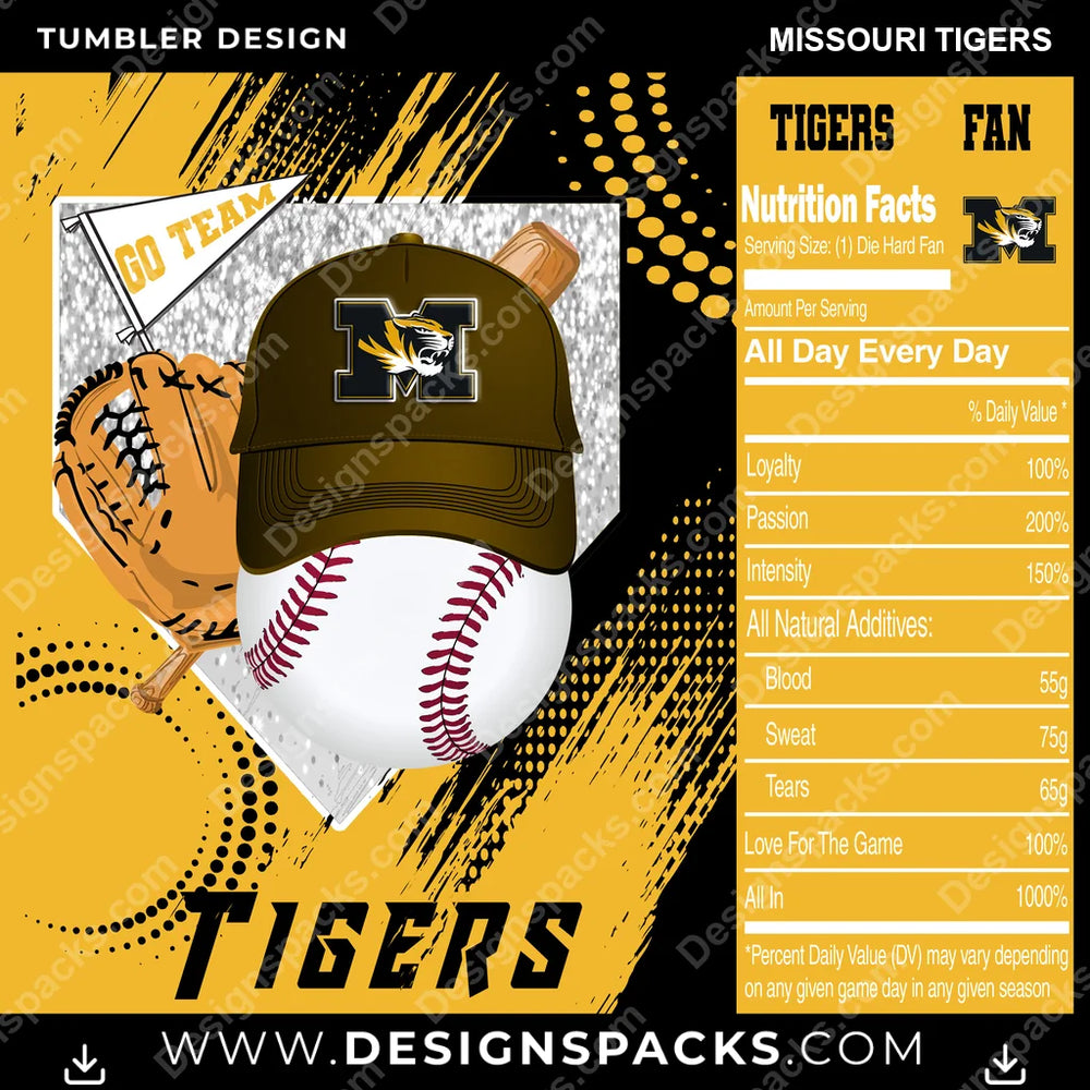 College Sport Team Fan BaseBall Missouri Tigers NCAA College Sport Tumbler Digital Wrap Design Download