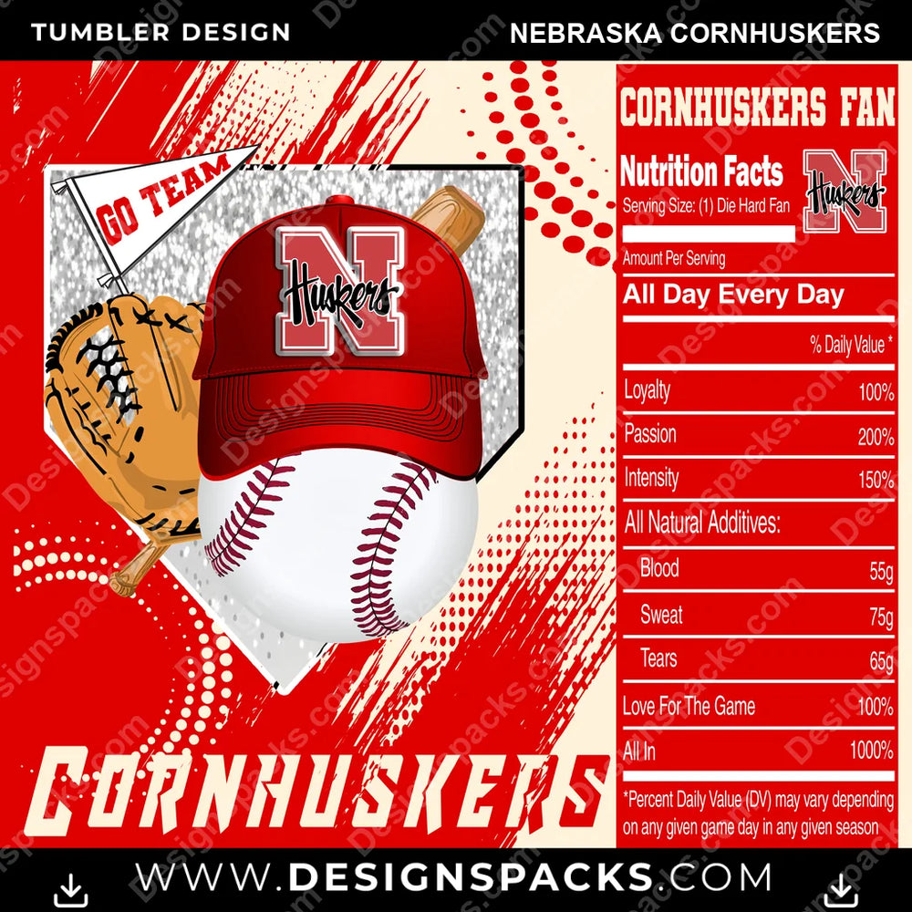 College Sport Team Fan BaseBall Nebraska Cornhuskers NCAA College Sport Tumbler Digital Wrap Design Download