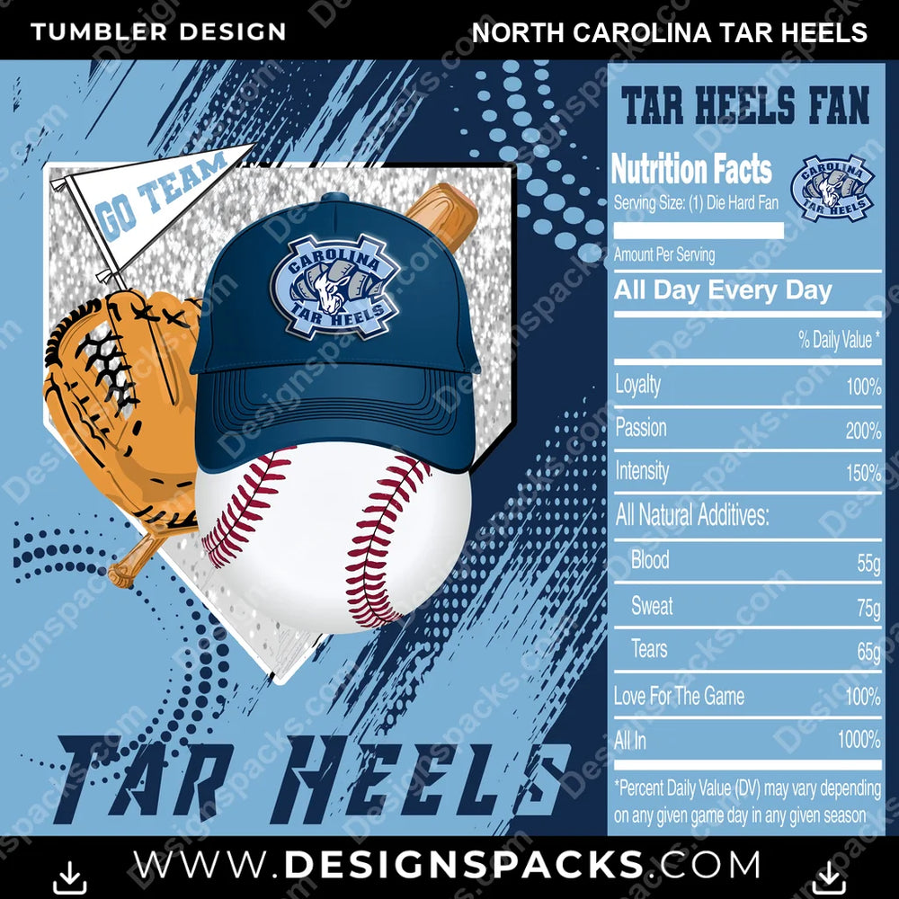College Sport Team Fan BaseBall North Carolina Tar Heels NCAA College Sport Tumbler Digital Wrap Design Download