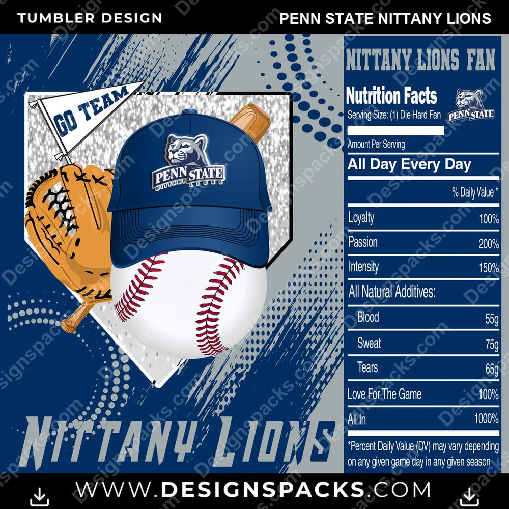 College Sport Team Fan BaseBall Penn State Nittany Lions NCAA College Sport Tumbler Digital Wrap Design Download